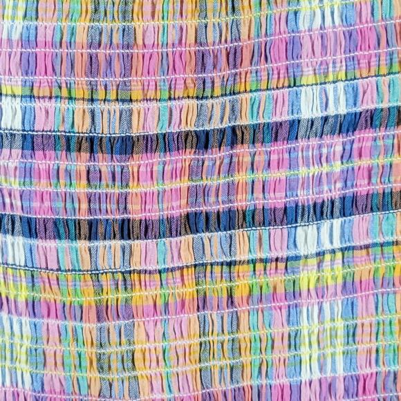 Tommy Hilfiger Smocked Plaid Top Womens XL Pink Puff Sleeve Cropped Peplum New - Picture 5 of 13